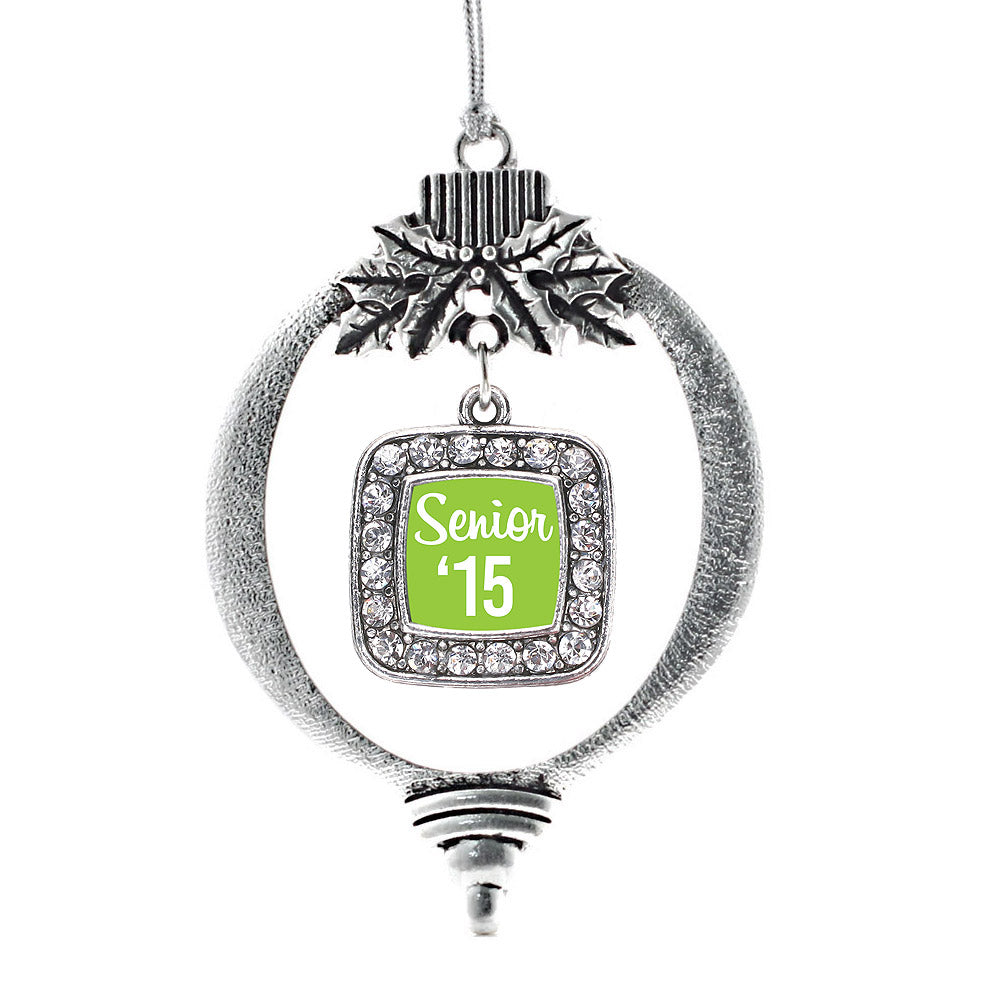 Silver Lime Green Senior '15 Square Charm Holiday Ornament