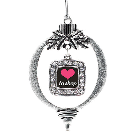 Silver Love to Shop Square Charm Holiday Ornament