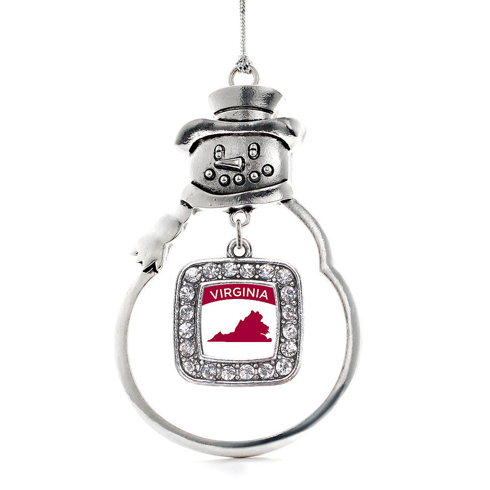 Silver Virginia Outline Square Charm Snowman Ornament