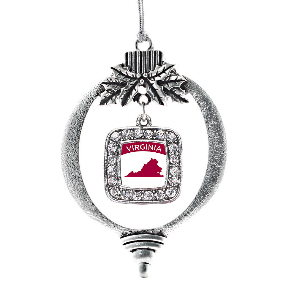 Silver Virginia Outline Square Charm Holiday Ornament