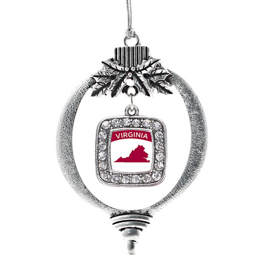 Silver Virginia Outline Square Charm Holiday Ornament
