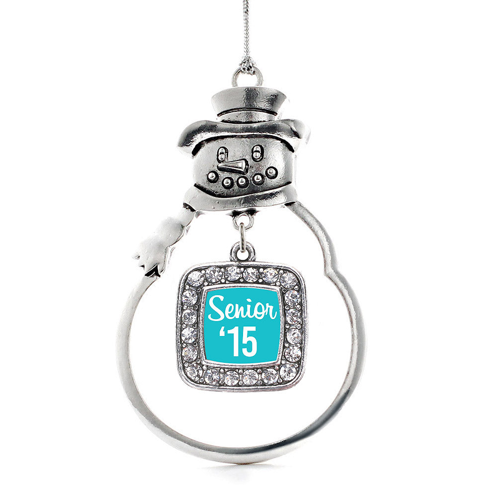Silver Teal Senior '15 Square Charm Snowman Ornament