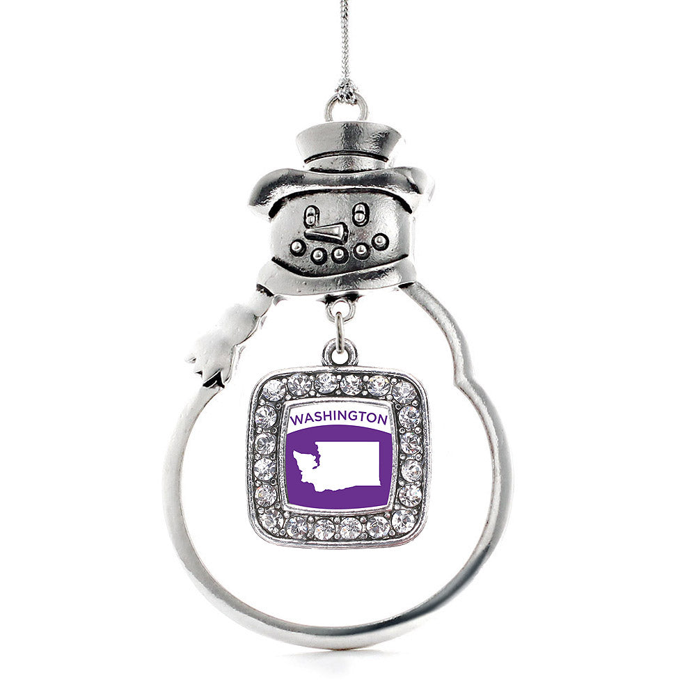 Silver Washington Outline Square Charm Snowman Ornament