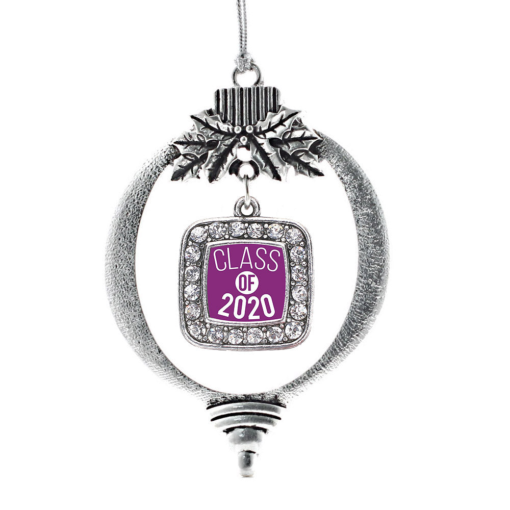 Silver Purple Class of 2020 Square Charm Holiday Ornament