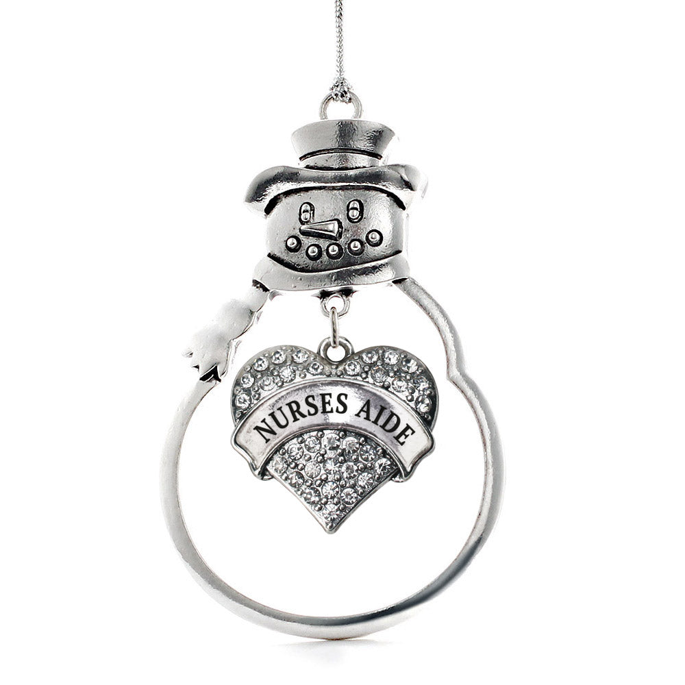 Silver Nurses Aide Pave Heart Charm Snowman Ornament