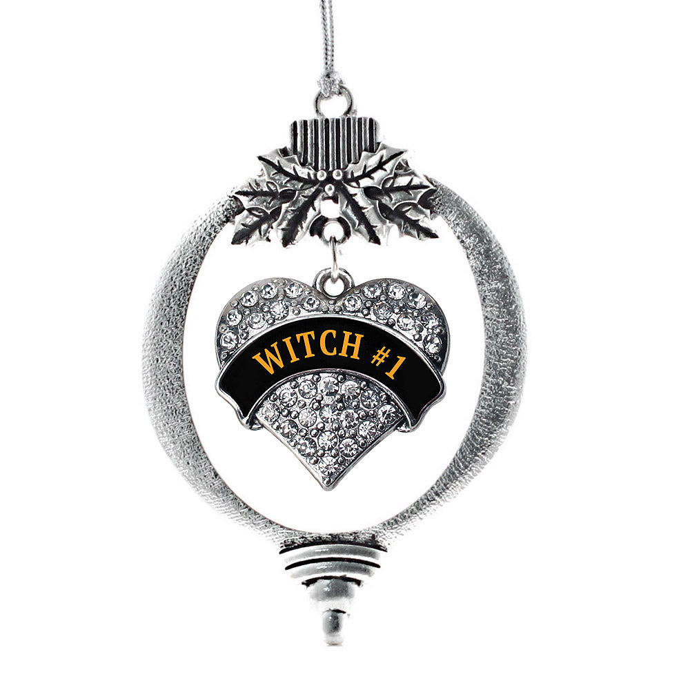 Silver Witch #1 Pave Heart Charm Holiday Ornament