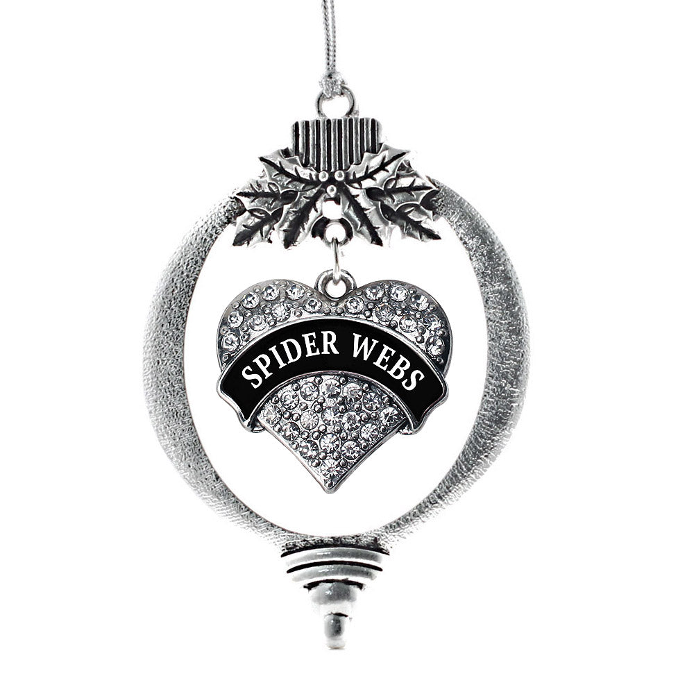 Silver Spider Webs Pave Heart Charm Holiday Ornament