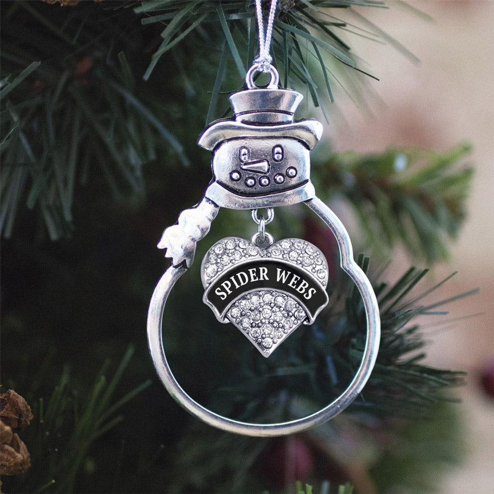 Silver Spider Webs Pave Heart Charm Snowman Ornament