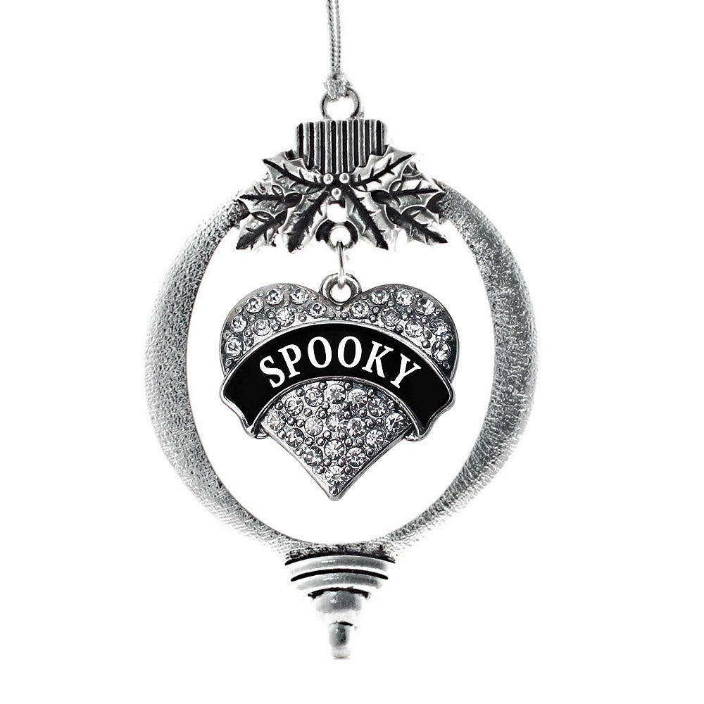 Silver Spooky Pave Heart Charm Holiday Ornament