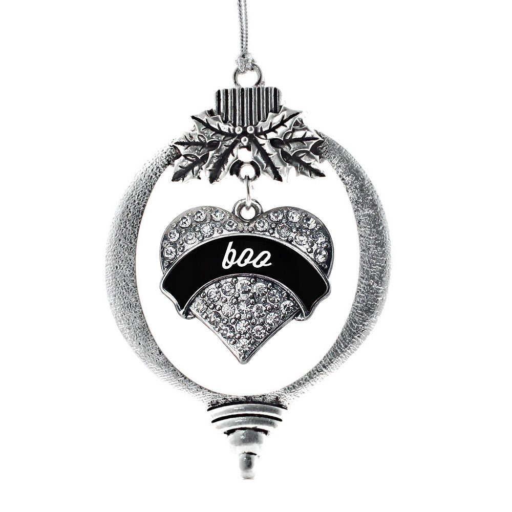 Silver Boo Pave Heart Charm Holiday Ornament
