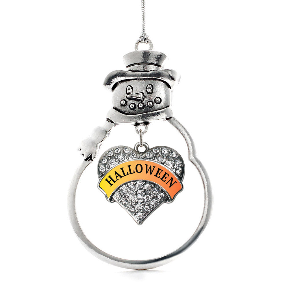 Silver Halloween Pave Heart Charm Snowman Ornament