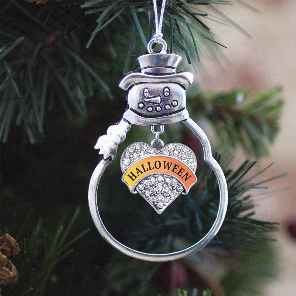 Silver Halloween Pave Heart Charm Snowman Ornament