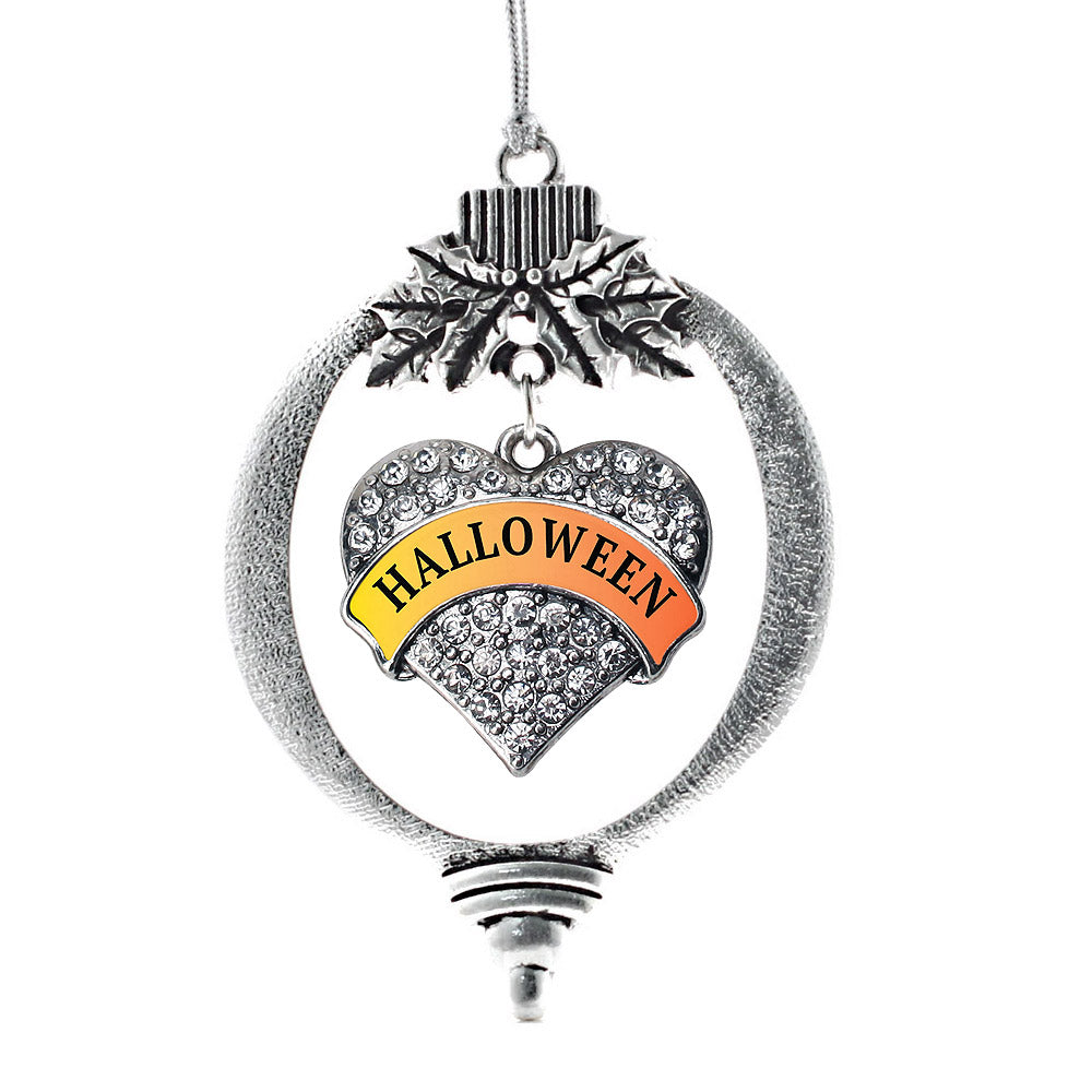 Silver Halloween Pave Heart Charm Holiday Ornament