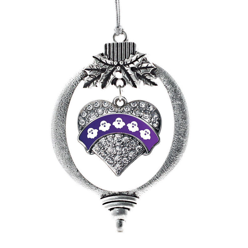 Silver Ghosts Pave Heart Charm Holiday Ornament