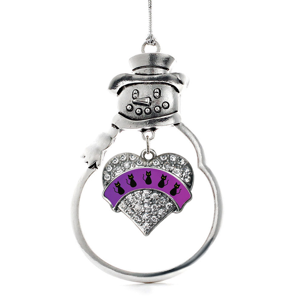 Silver Black Cats Pave Heart Charm Snowman Ornament