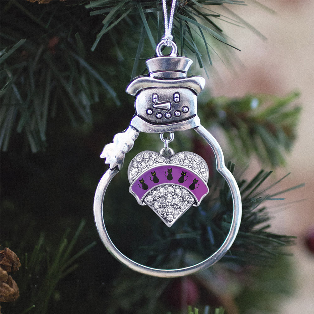 Silver Black Cats Pave Heart Charm Snowman Ornament