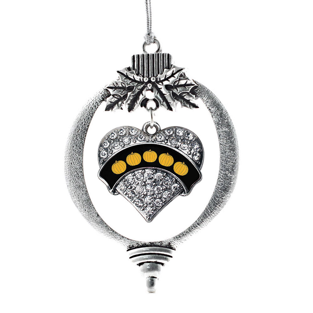 Silver Pumpkins Pave Heart Charm Holiday Ornament