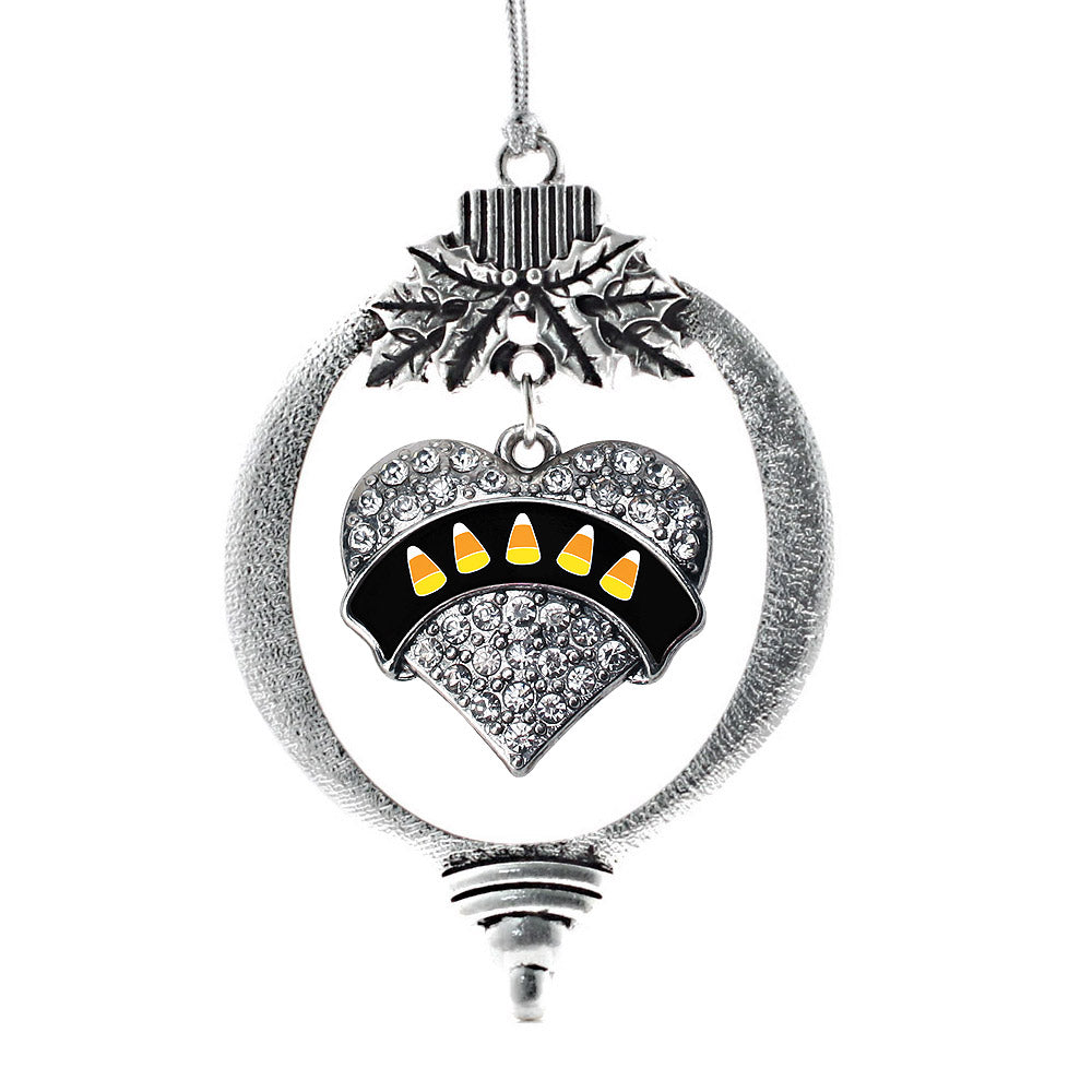 Silver Candy Corn Pave Heart Charm Holiday Ornament