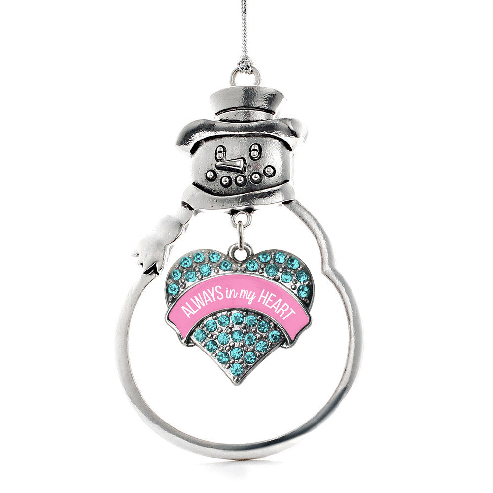 Silver Always in my Heart Pregnancy & Infant Loss Support Aqua Aqua Pave Heart Charm Snowman Ornament