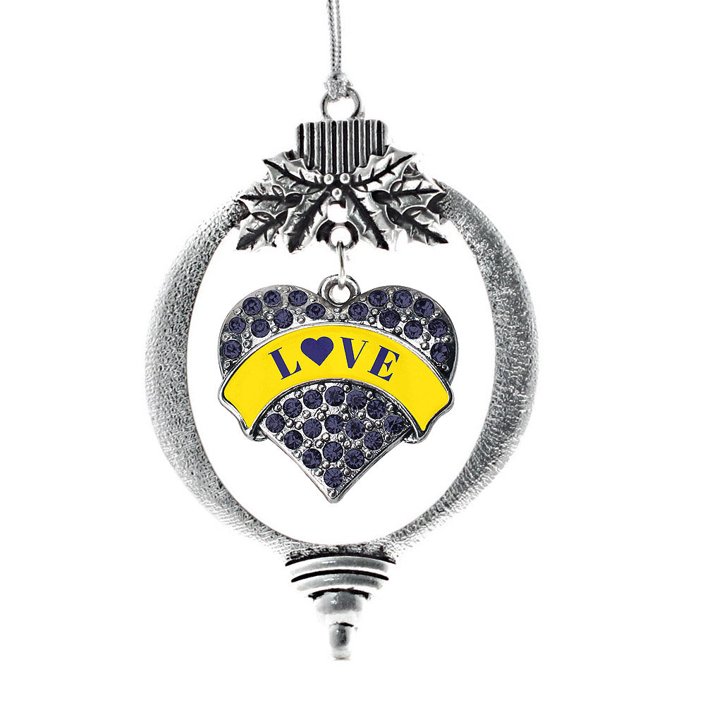 Silver Down Syndrome Awareness & Support Navy Blue Pave Heart Charm Holiday Ornament
