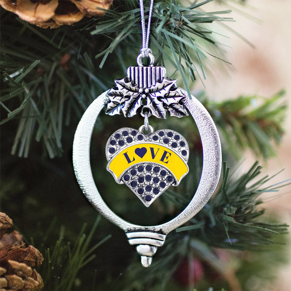 Silver Down Syndrome Awareness & Support Navy Blue Pave Heart Charm Holiday Ornament