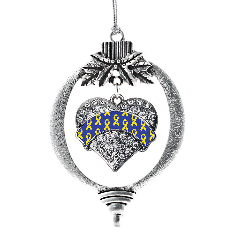 Silver Down Syndrome Awareness & Support Pave Heart Charm Holiday Ornament