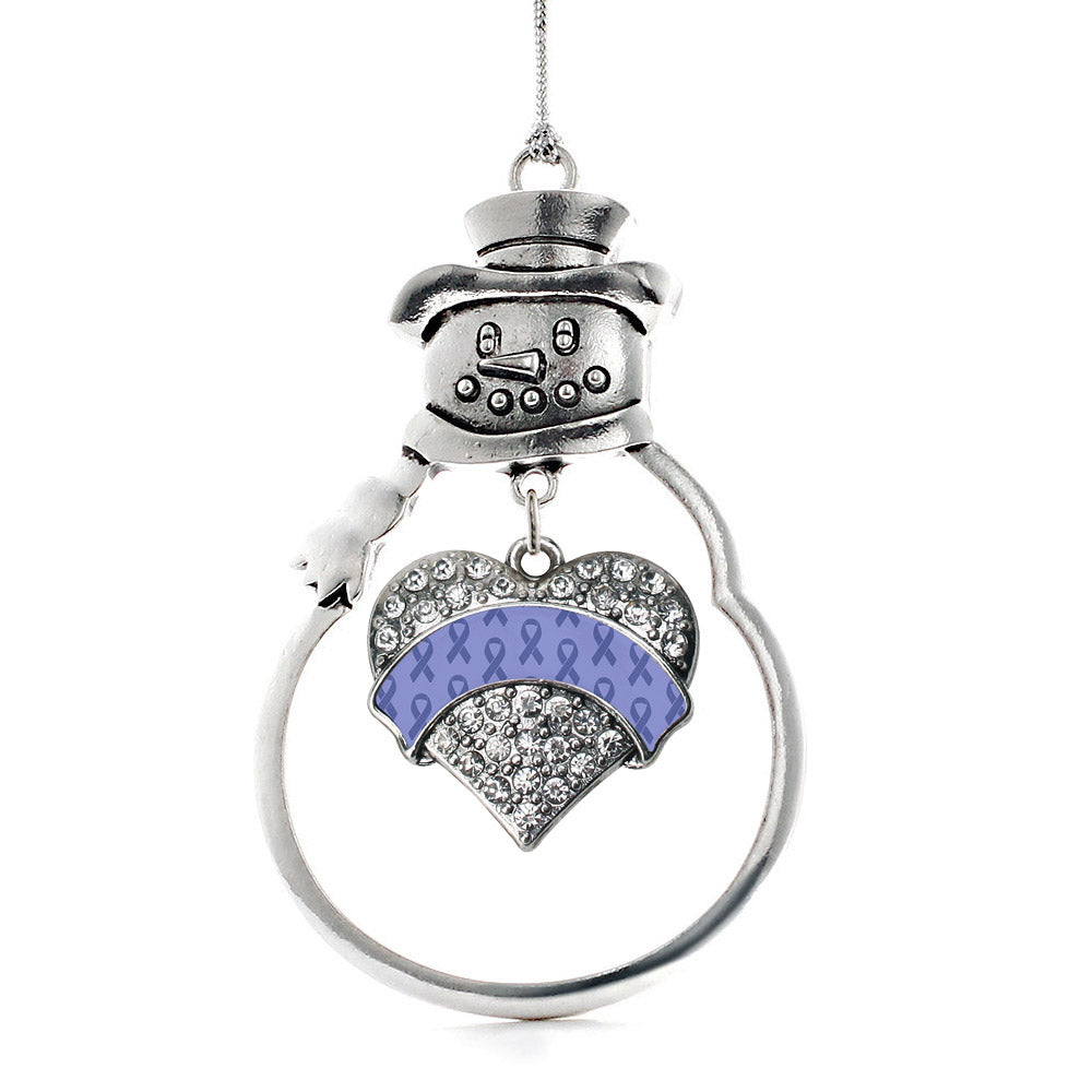 Silver Periwinkle Ribbon Support Pave Heart Charm Snowman Ornament