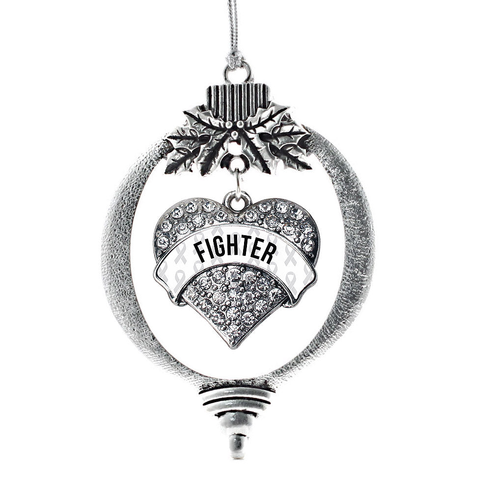 Silver White Fighter Pave Heart Charm Holiday Ornament