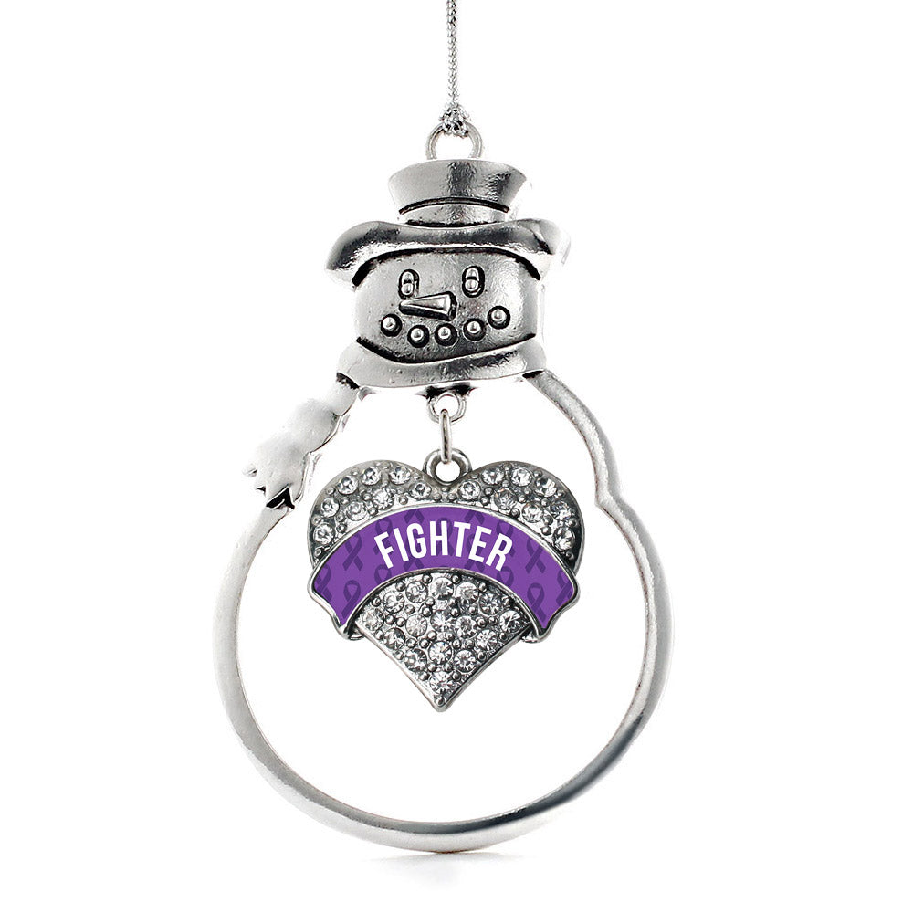 Silver Purple Fighter Pave Heart Charm Snowman Ornament