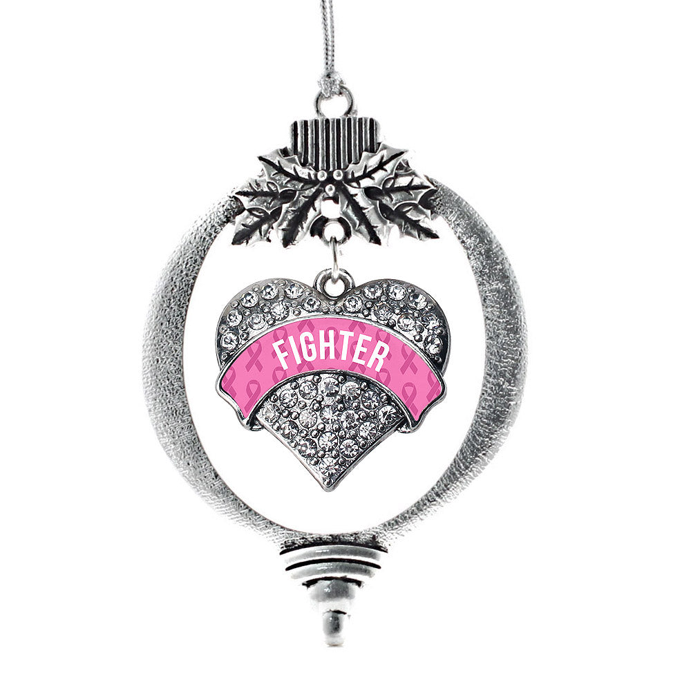 Silver Pink Fighter Pave Heart Charm Holiday Ornament