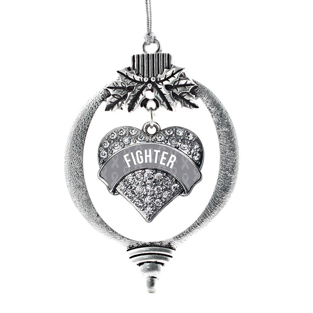 Silver Gray Fighter Pave Heart Charm Holiday Ornament