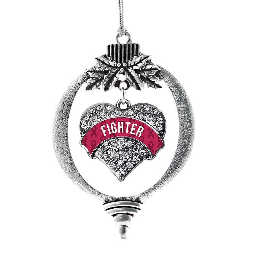 Silver Burgundy Fighter Pave Heart Charm Holiday Ornament