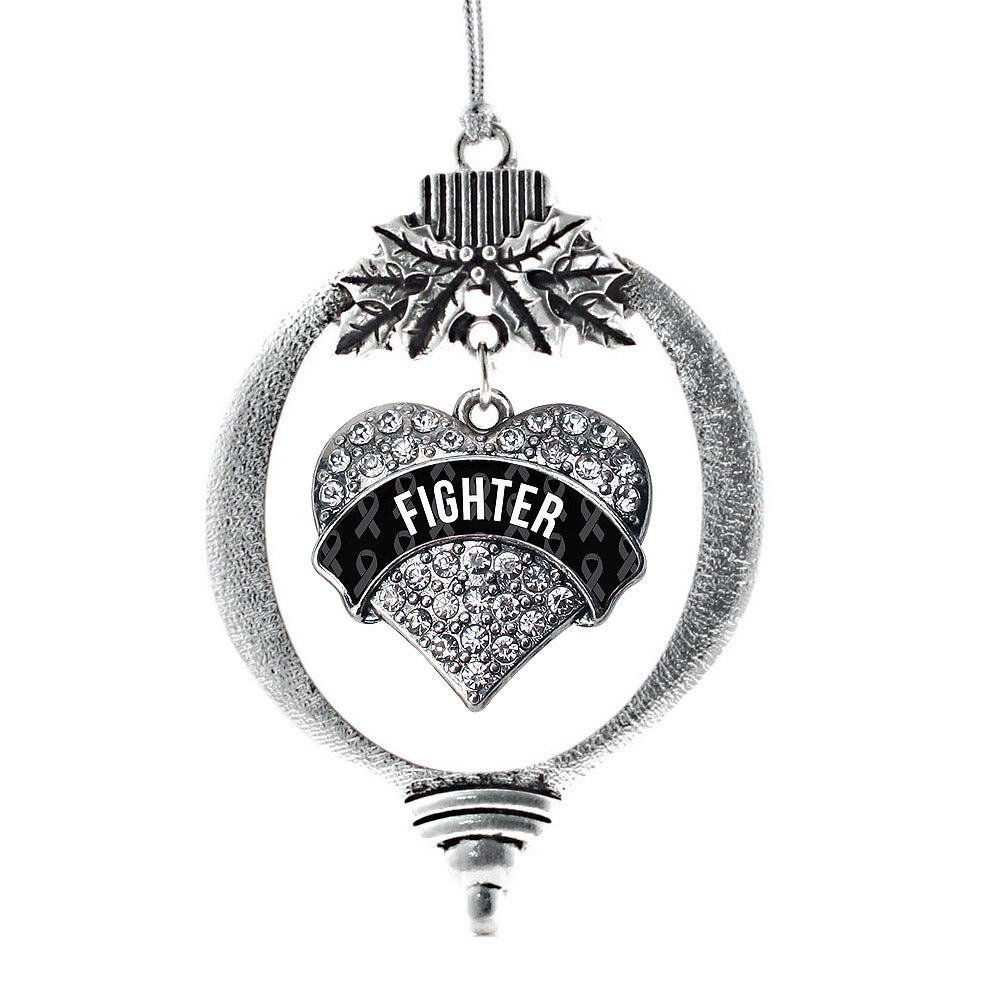 Silver Black Fighter Pave Heart Charm Holiday Ornament