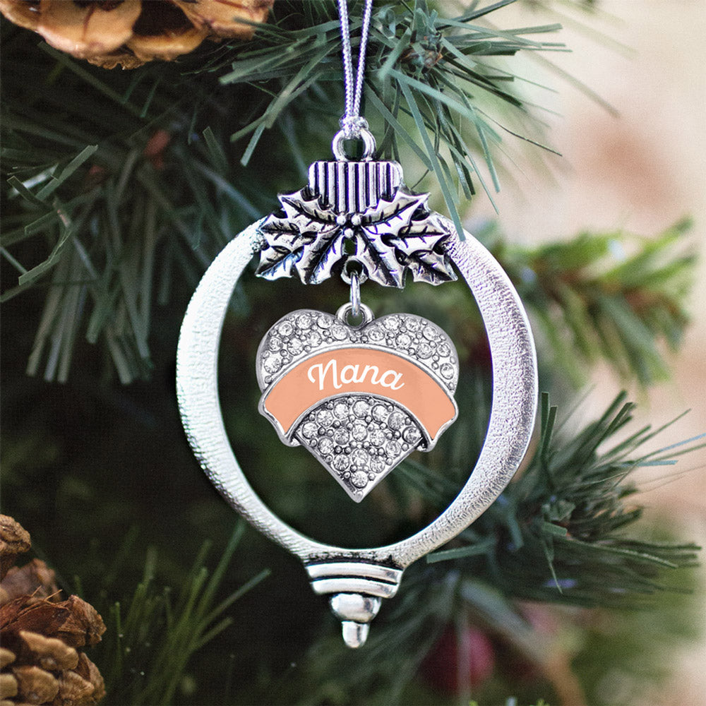 Silver Peach Nana Pave Heart Charm Holiday Ornament