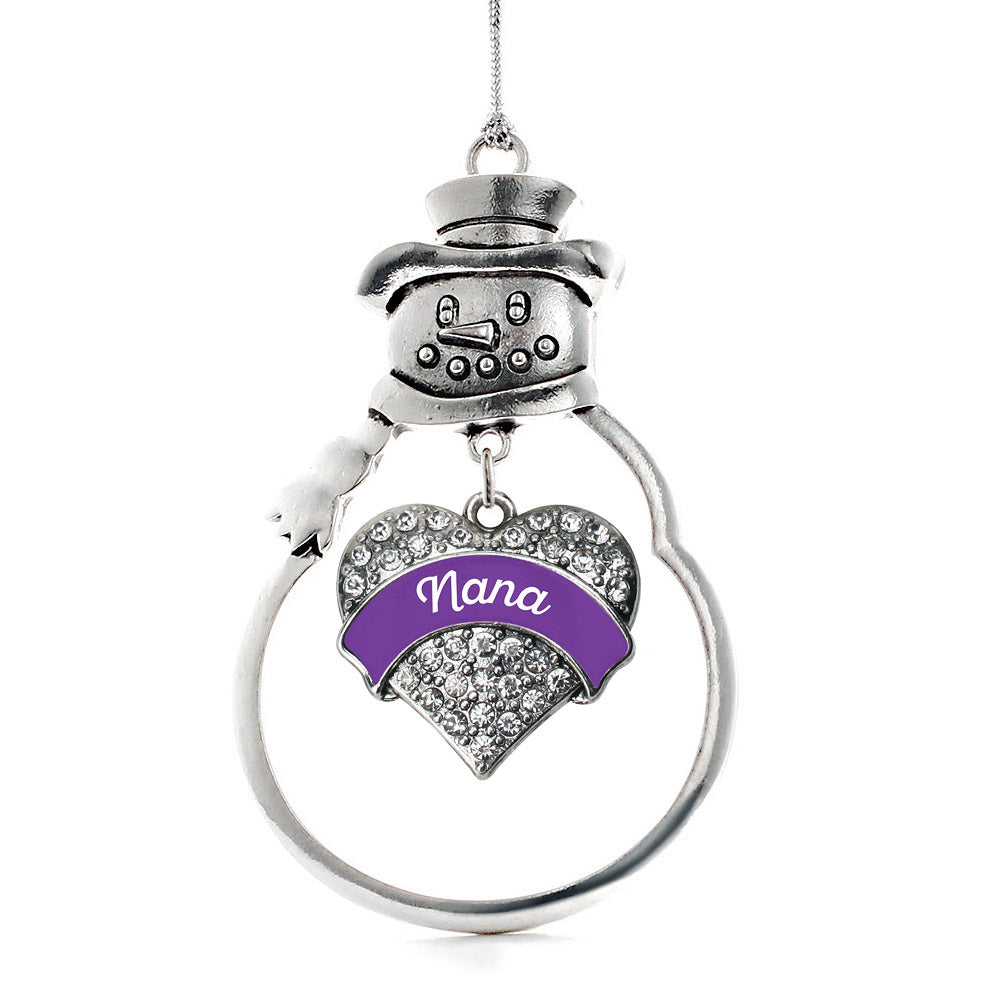 Silver Purple Nana Pave Heart Charm Snowman Ornament