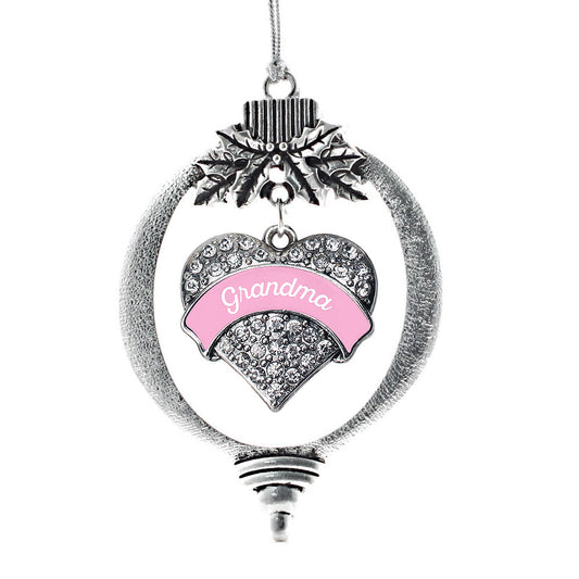 Silver Pink Grandma Pave Heart Charm Holiday Ornament