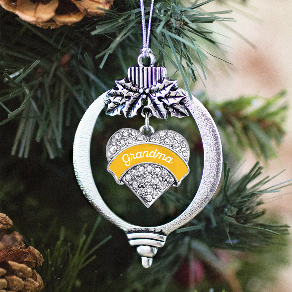 Silver Marigold Grandma Pave Heart Charm Holiday Ornament