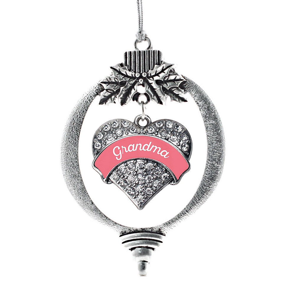 Silver Coral Grandma Pave Heart Charm Holiday Ornament