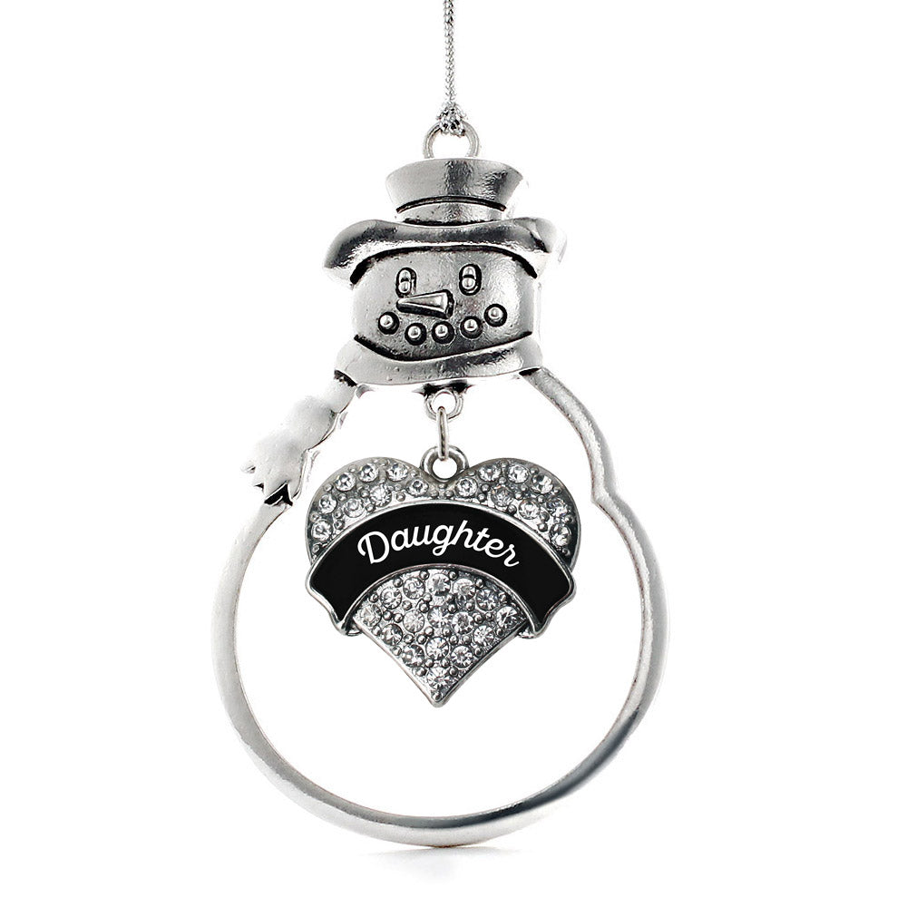 Silver Black and White Daughter Pave Heart Charm Snowman Ornament