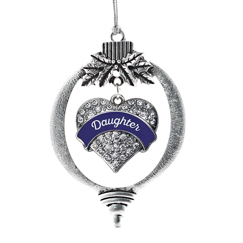 Silver Navy Blue Daughter Pave Heart Charm Holiday Ornament