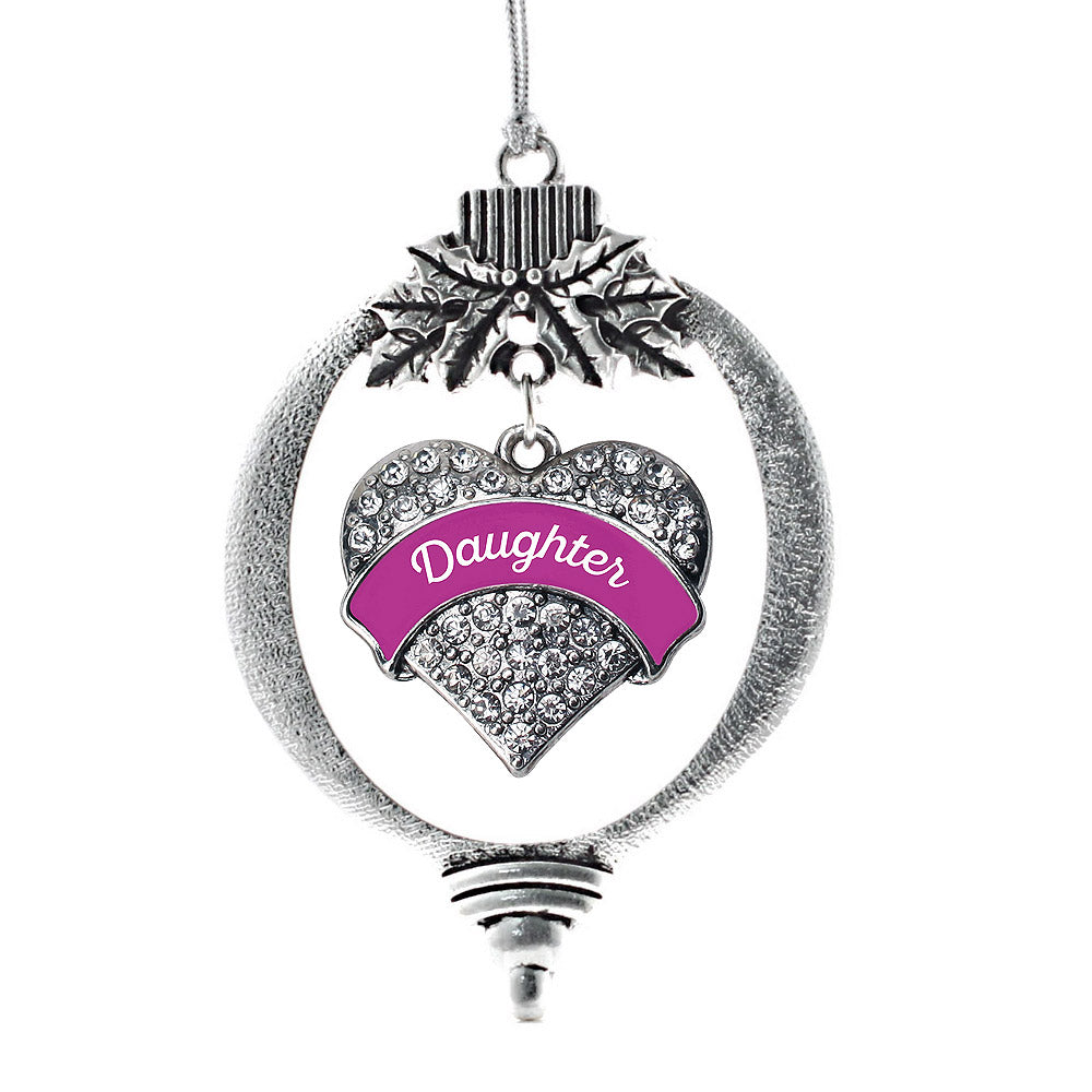 Silver Magenta Daughter Pave Heart Charm Holiday Ornament