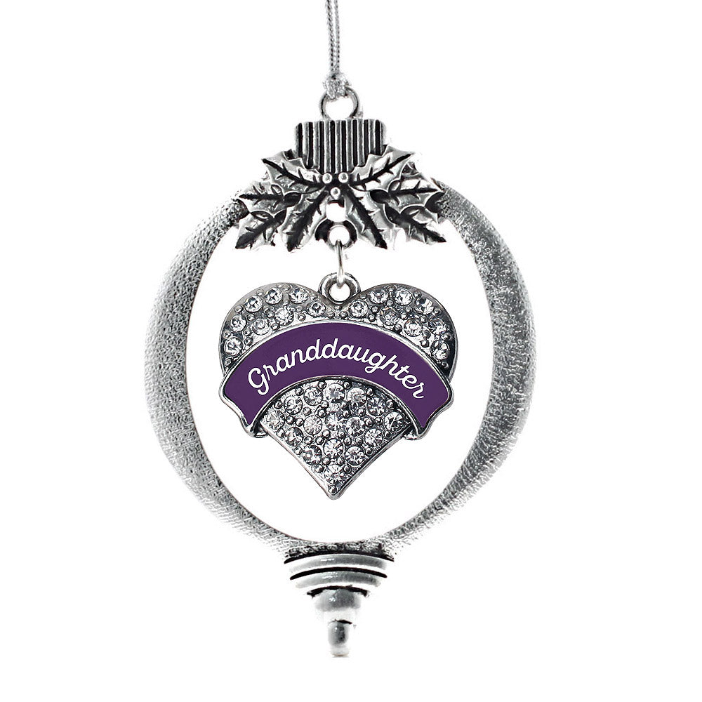 Silver Plum Granddaughter Pave Heart Charm Holiday Ornament