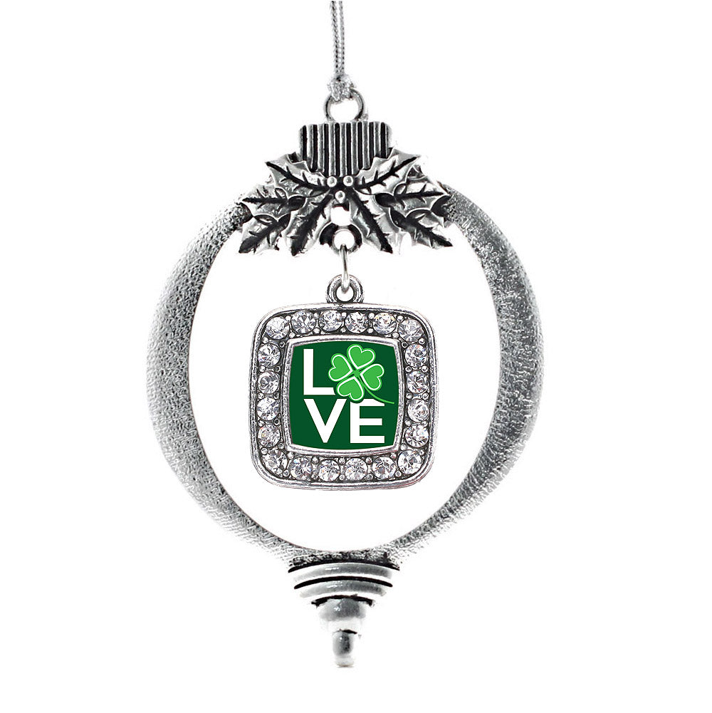 Silver Lucky Clover Of Love Square Charm Holiday Ornament