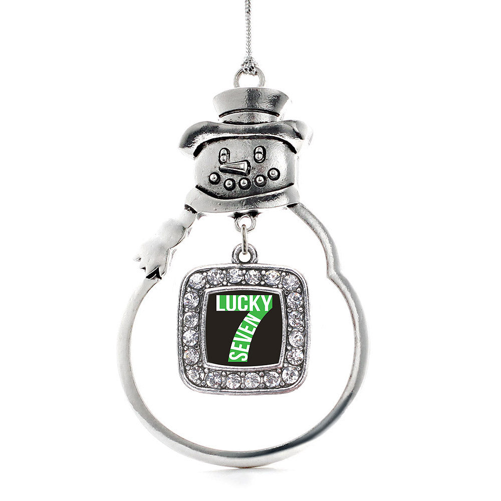 Silver Lucky Seven Square Charm Snowman Ornament