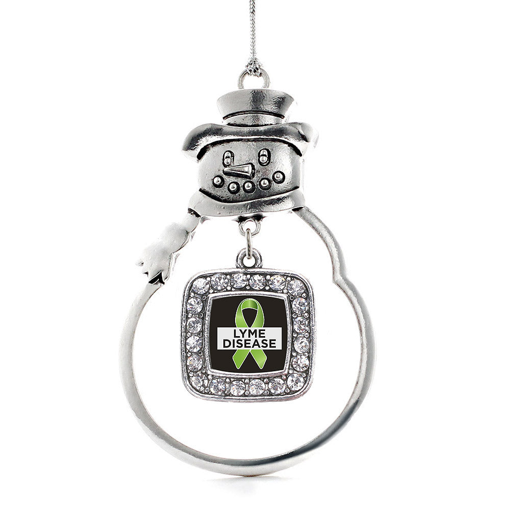Silver Lyme Disease Support and Awareness Square Charm Snowman Ornament