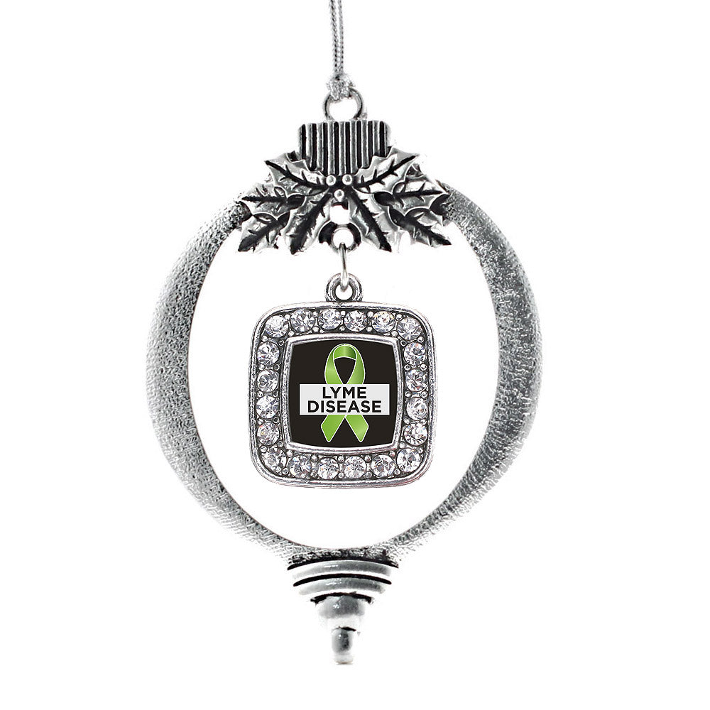 Silver Lyme Disease Support and Awareness Square Charm Holiday Ornament