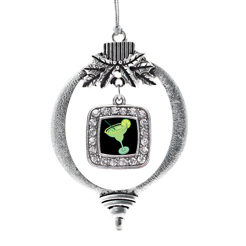 Silver Margarita Lovers Square Charm Holiday Ornament