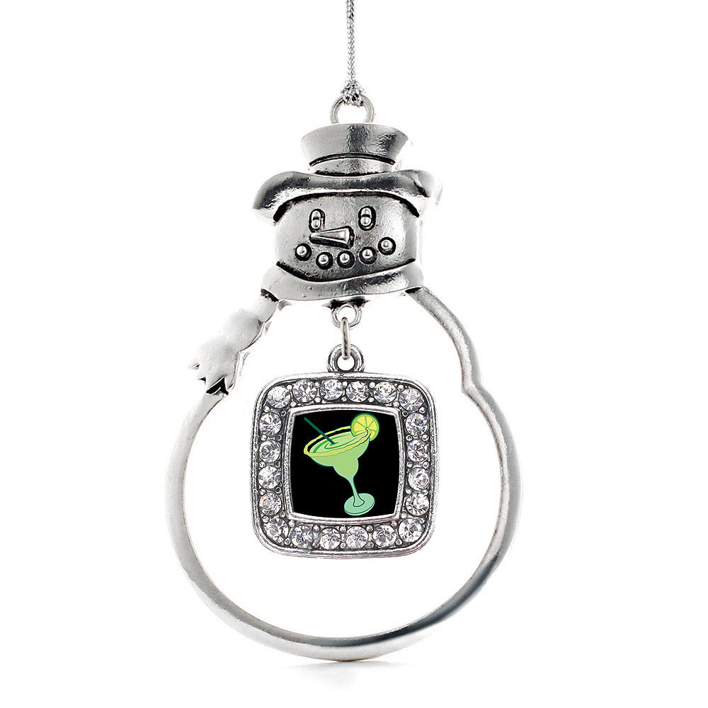 Silver Margarita Lovers Square Charm Snowman Ornament