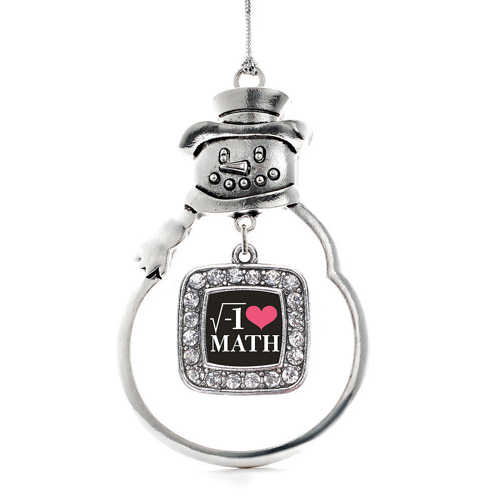 Silver Math Nerd Square Charm Snowman Ornament