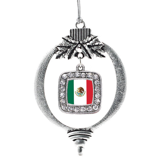 Silver Mexican Flag Square Charm Holiday Ornament